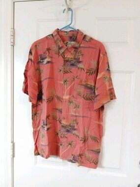 Joe Marlin Men's Coral Floral Hawaiian Shirt Size XL Short Sleeve Cotton, Rayon